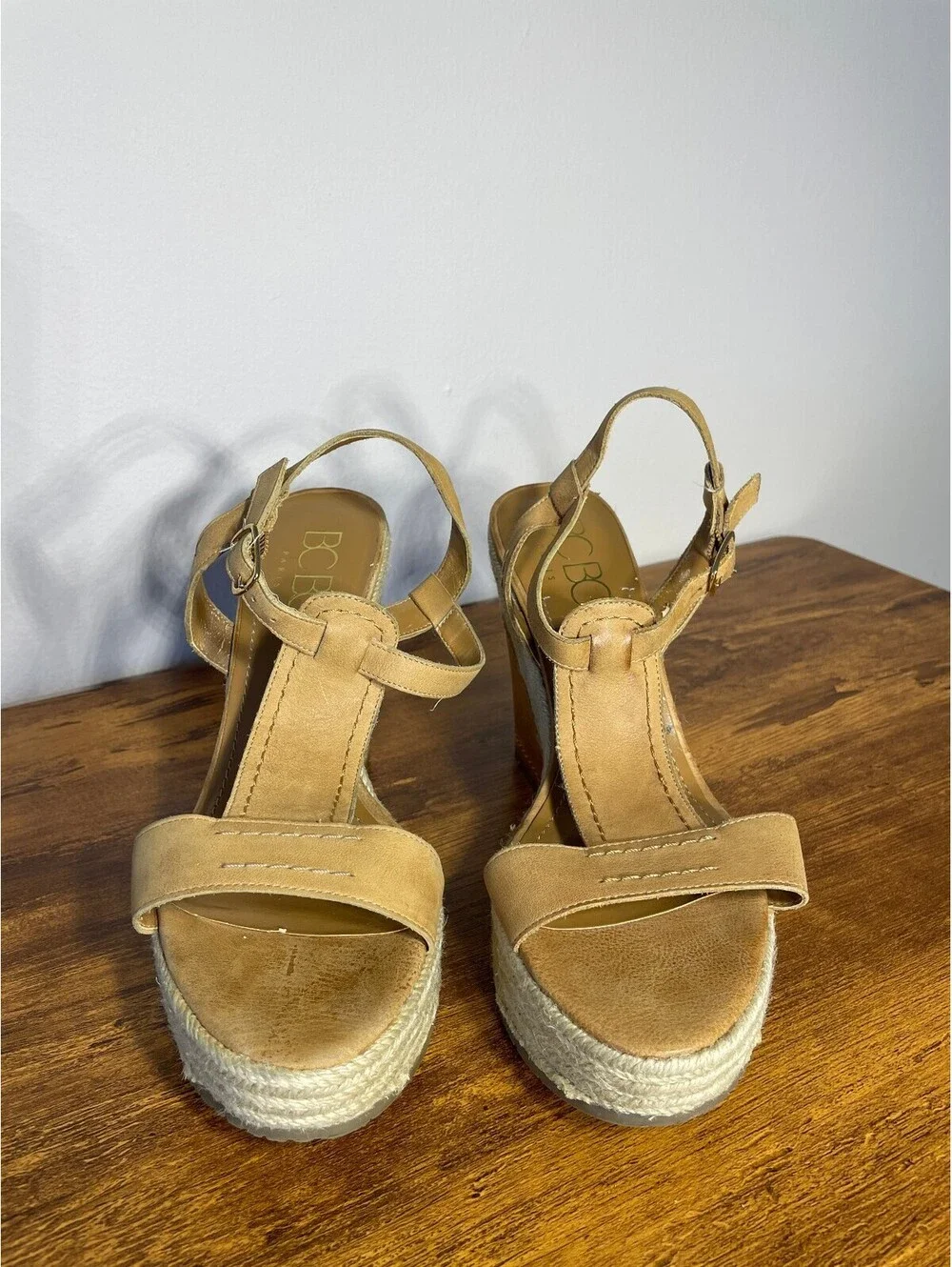 BCBG Paris Tan Suede Espadrille Wedges Coastal Cowgirl Euro